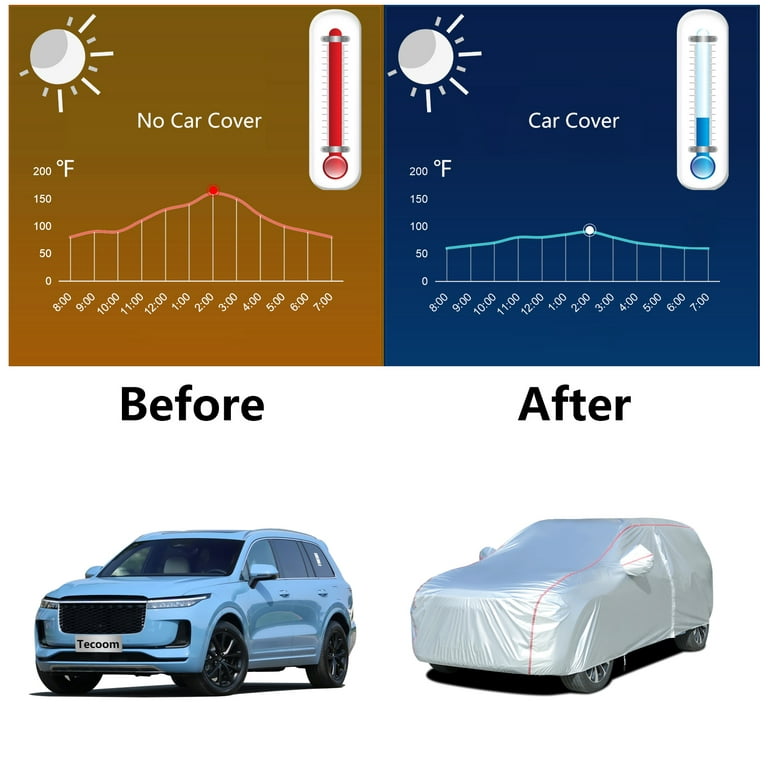 Tecoom Hard Shell Breathable Material Door Shape Zipper Design Waterproof UV-proof Windproof Car Cover for All Weather Indoor Outdoor Fit 180-195