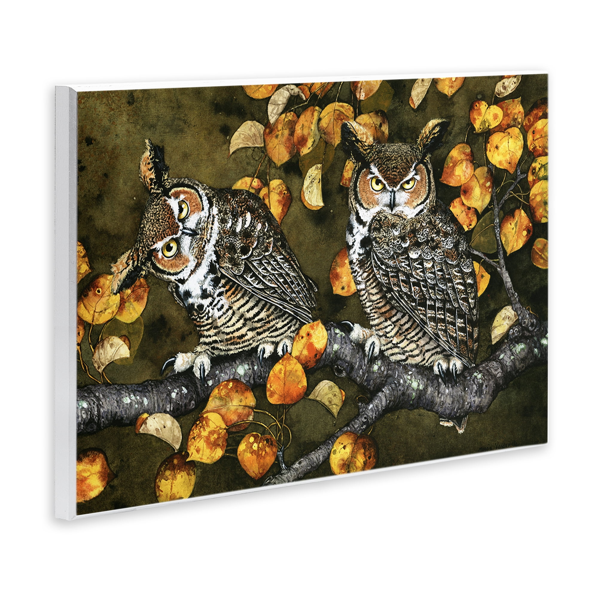 Stupell Industries Inquisitor Owls Autumn Branch Animals & Insects Painting Unframed Art Print Wall Art, 15 x 10