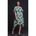 thumbnail image 2 of Bimba Robe à Volants Imprimée Teinture sur Nœuds Verte pour Femmes Épaules Dénudées - TTG, 2 of 6