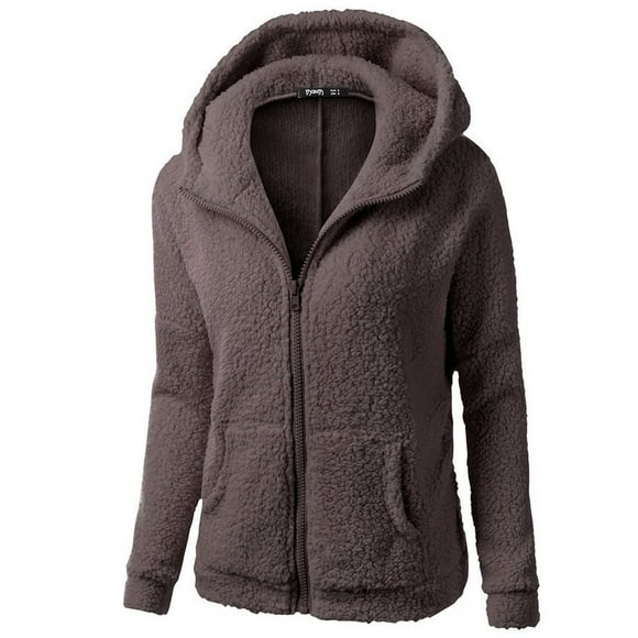 CAICJ98 Flannel Jacket Women Women Oversized Sherpa Hoodie Fuzzy Jacket Zip Up Outerwear Coat with Pockets Black 3XL