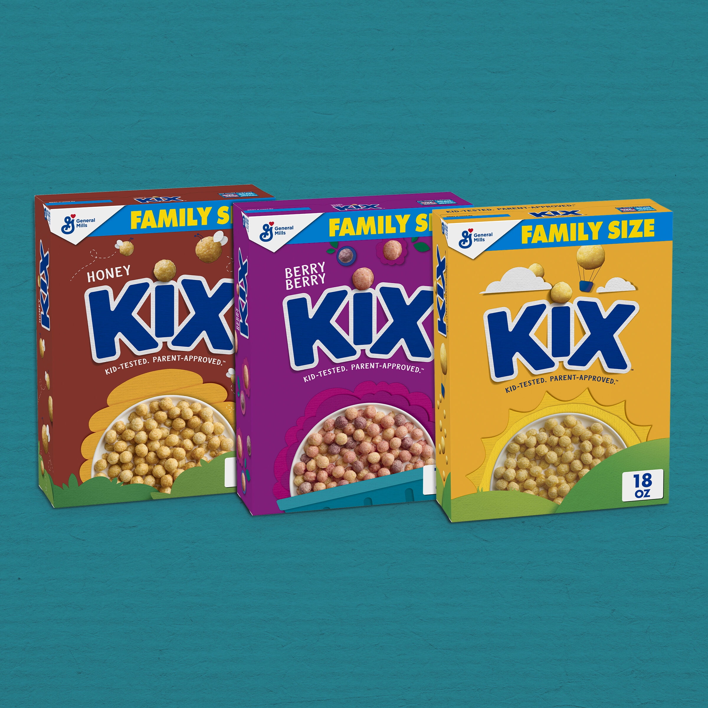 Kix Whole Grain Breakfast Cereal, Crispy Corn Cereal Puffs, Family Size, 18 oz (Pack 4)