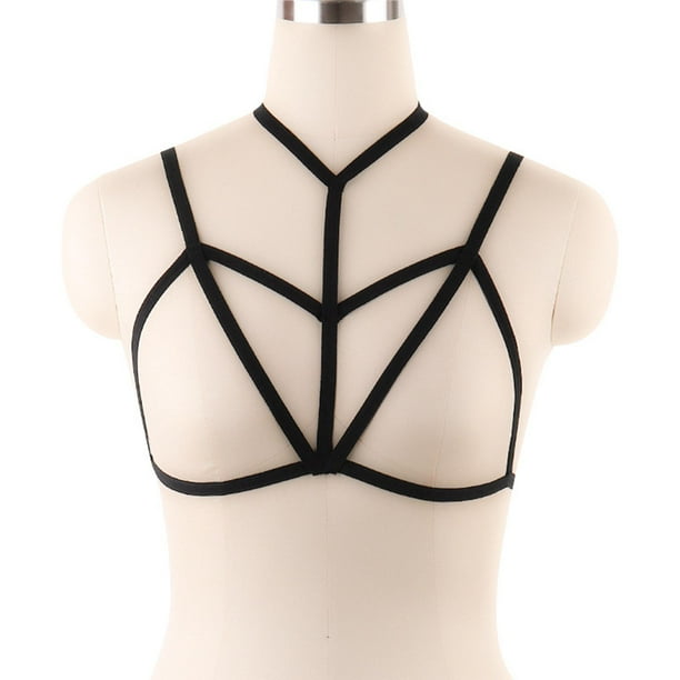 de arnés para mujer gótico punk Hollow Cupless Negro-1 Colcomx Sujetador de arnés para mujer