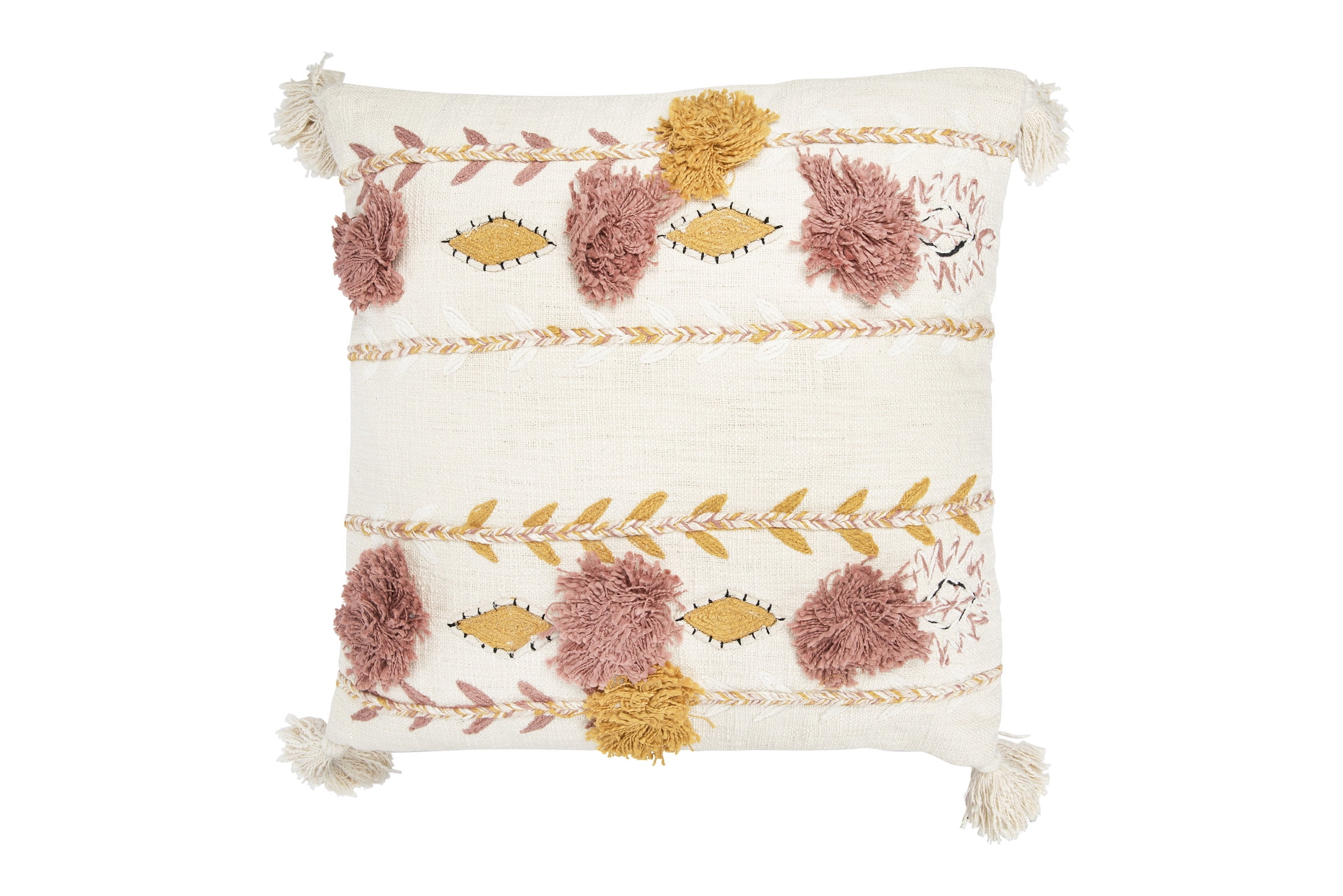 Bloomingville Multi Color Square Cotton Velvet Embroidery Pillow 