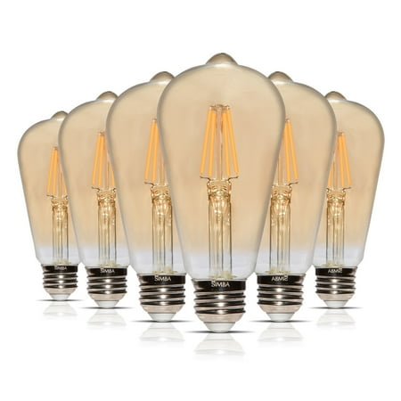 

Simba Lighting LED Edison ST21 6W 60W Equivalent Light Bulbs 120V Dimmable E26 Base 2200K Warm Amber 6-Pack