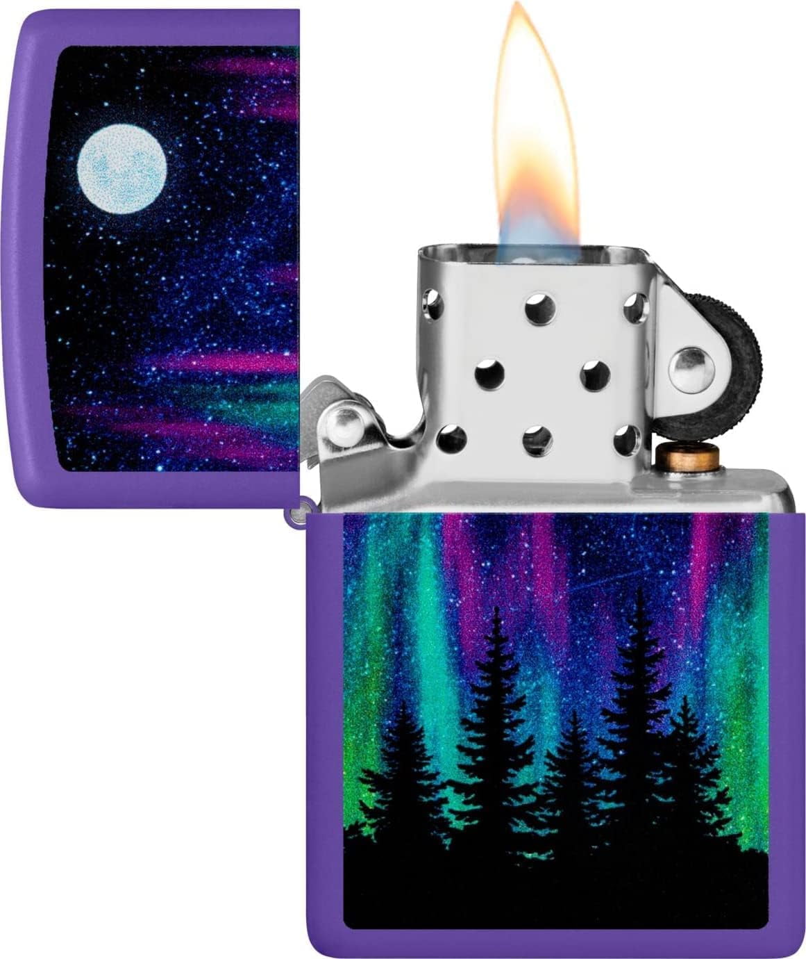 Zippo Lighter - Personalized Customize Message Engrave on Backside Outdoor Wild Nature Mountain Moon Scene Design (Muscle Northern Lights 48565)