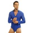 thumbnail image 2 of Doomiva Men's Shiny Rhinestones Unitard Long Sleeve Ballroom Modern Latin Dance Bodysuit Leotard Royal_Blue XXL, 2 of 7