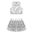 thumbnail image 4 of vastwit Kids Girls Ballet Dance Sets Sequins Tank Crop Top+Skirt Latin Jazz Dance Clothes Outfits Silver 12, 4 of 5