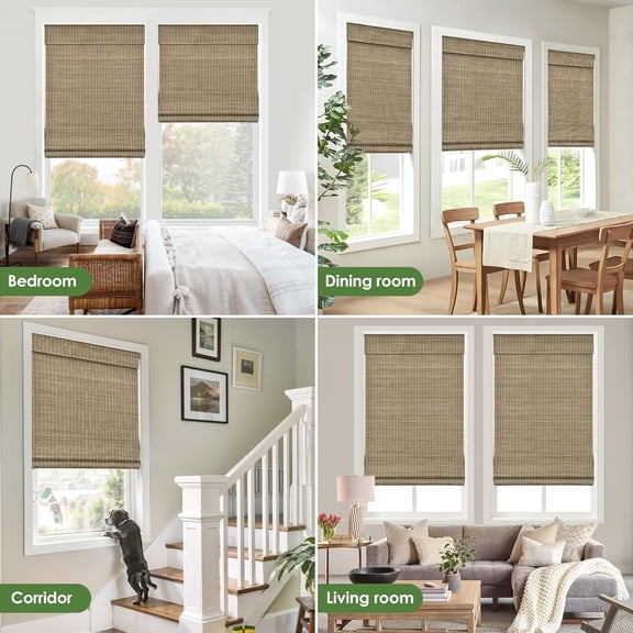 Cordless Bamboo Roman Shades, Privacy Blinds for Interior Windows, Room Darkening Roll Up Bamboo Blinds for Home & Patio, 28.5" W x 64" H