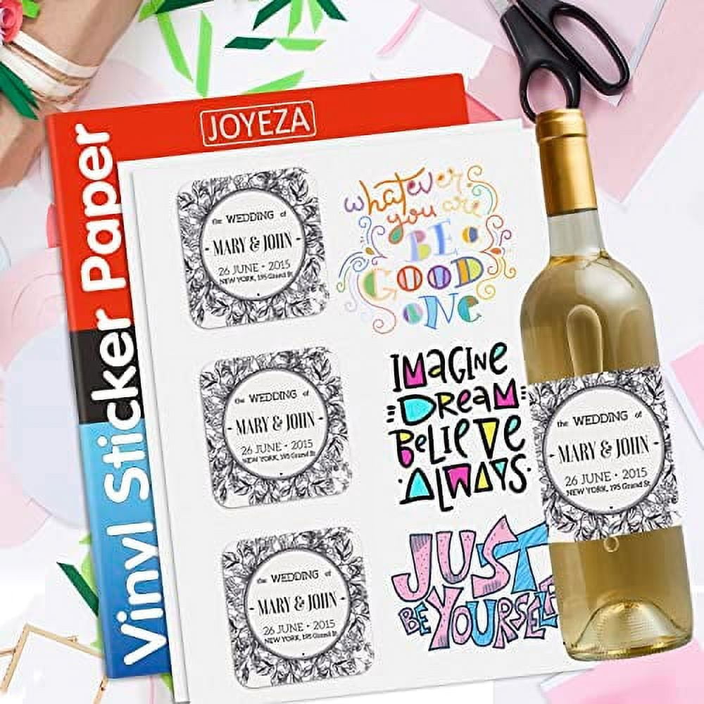 JOYEZA Premium Printable Vinyl Sticker Paper for Inkjet Printer - 25 Sheets  Glossy White Waterproof, Dries Quickly Vivid Colors, Holds Ink well 