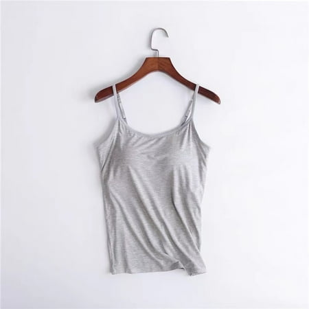 Womens Tops With Chest Pads One Camisole Thin Straps Underwear Sports Bottoming Shirt Tank Top for Women Plus Size Tops for Women Gray Modal 2XL