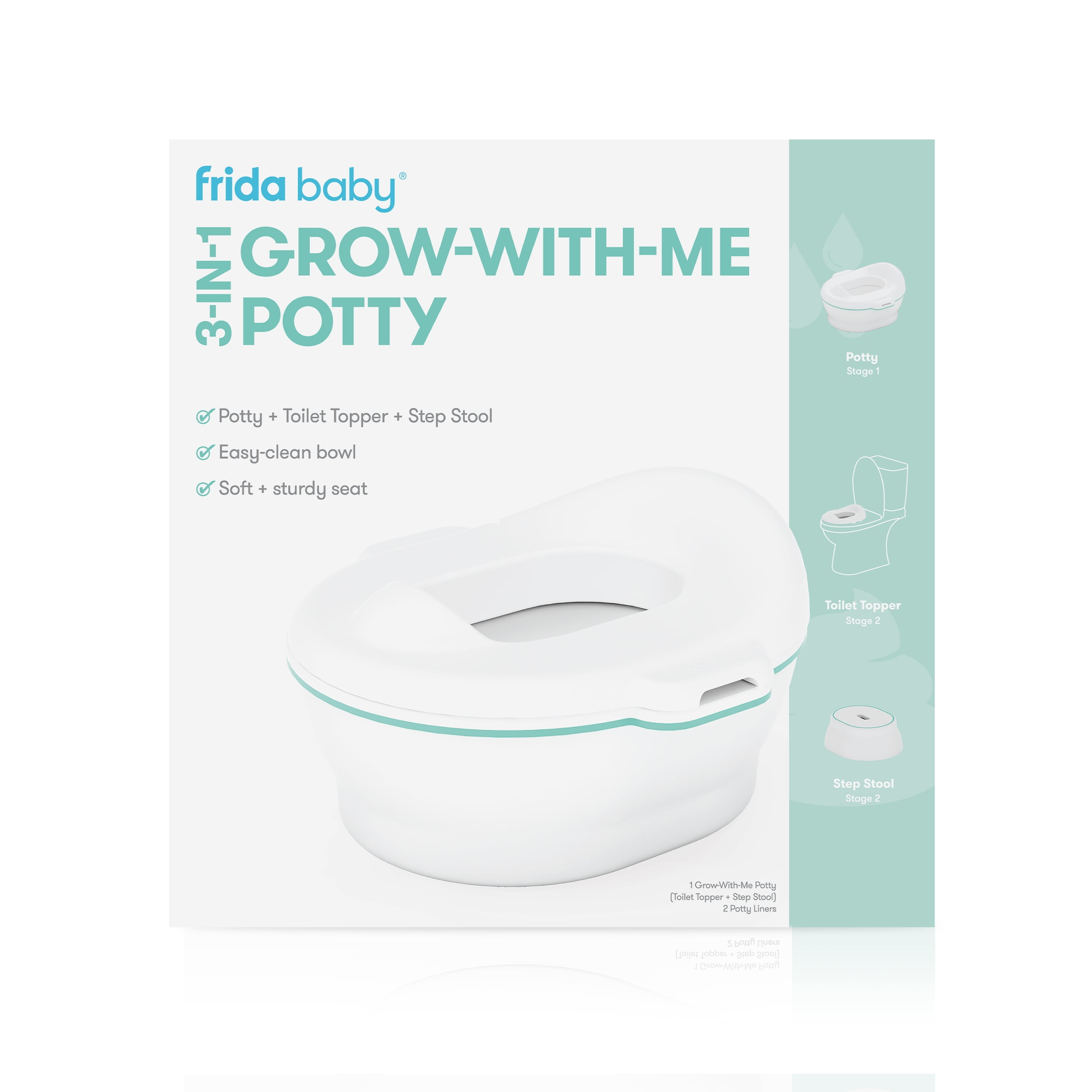 Frida Baby 3-in-1 Grow-With-Me Potty Transforms from Potty to Toilet Topper and Step Stool | Easy-to-Clean Potty Training System