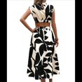 thumbnail image 3 of Vestido de Verano para Mujer, Estampado Floral, Mangas Murciélago Recortadas, Cuello Redondo, Corte A, Cintura Alta, Midi Negro S, 3 of 7