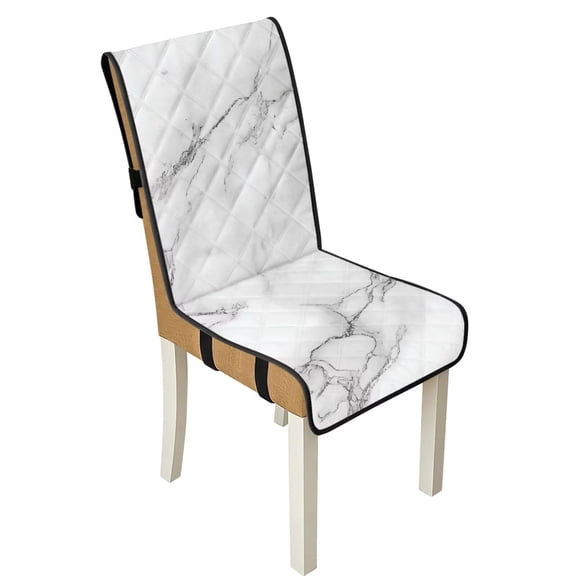 TSOVTHRID White Marble Texture Print Quilted Seat Cushion Covers for Kitchen, Stretchy Cozy Anti-Slip Chair Covers, Adjustable Dining Chair Slipcovers with Elastic Band, Set of 1