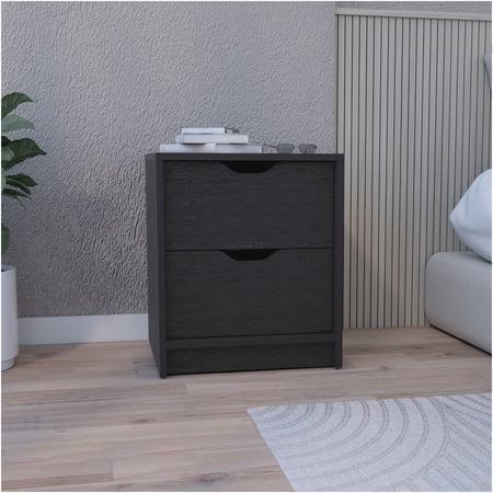 JERFIT Modern Nightstand with 2 Drawers 19 Inch Small Bedside Table for Bedroom Black Particle Board Storage End Table