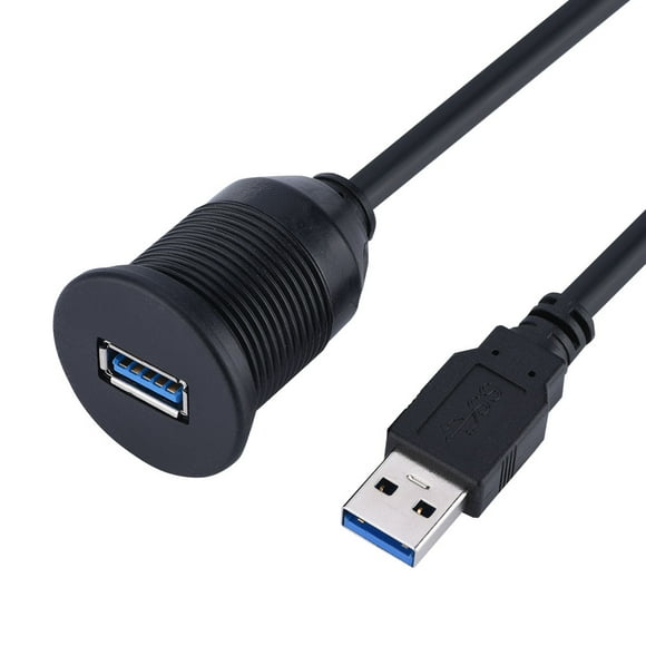 USB Extension Adapter, Black USB Extension Cord, Panel Mount Cable For Car Boat