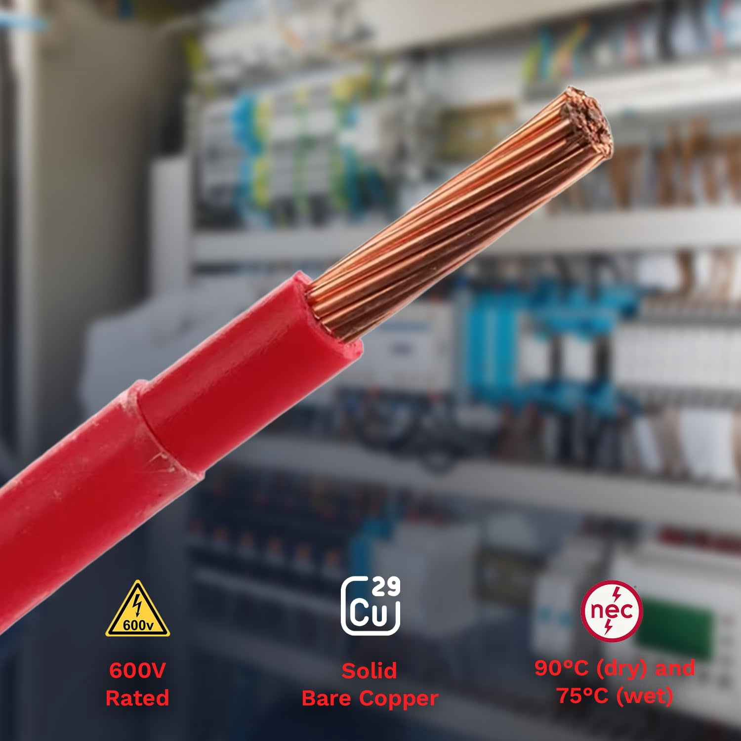 12 AWG THHN Stranded Copper Electrical Building Wire with Nylon Jacket PVC Insulation - 100Ft Red