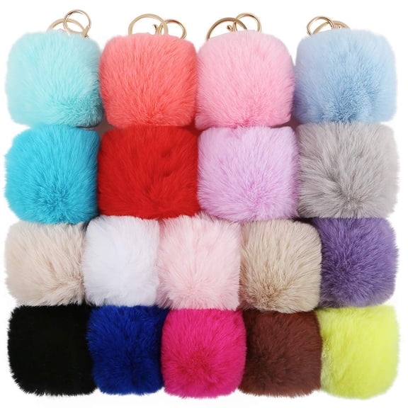 18Pcs Soft Artificial Rabbit Fur Keychain Plush Ball Key Ring Cute Pom Pom Bag Charm for Women Girls