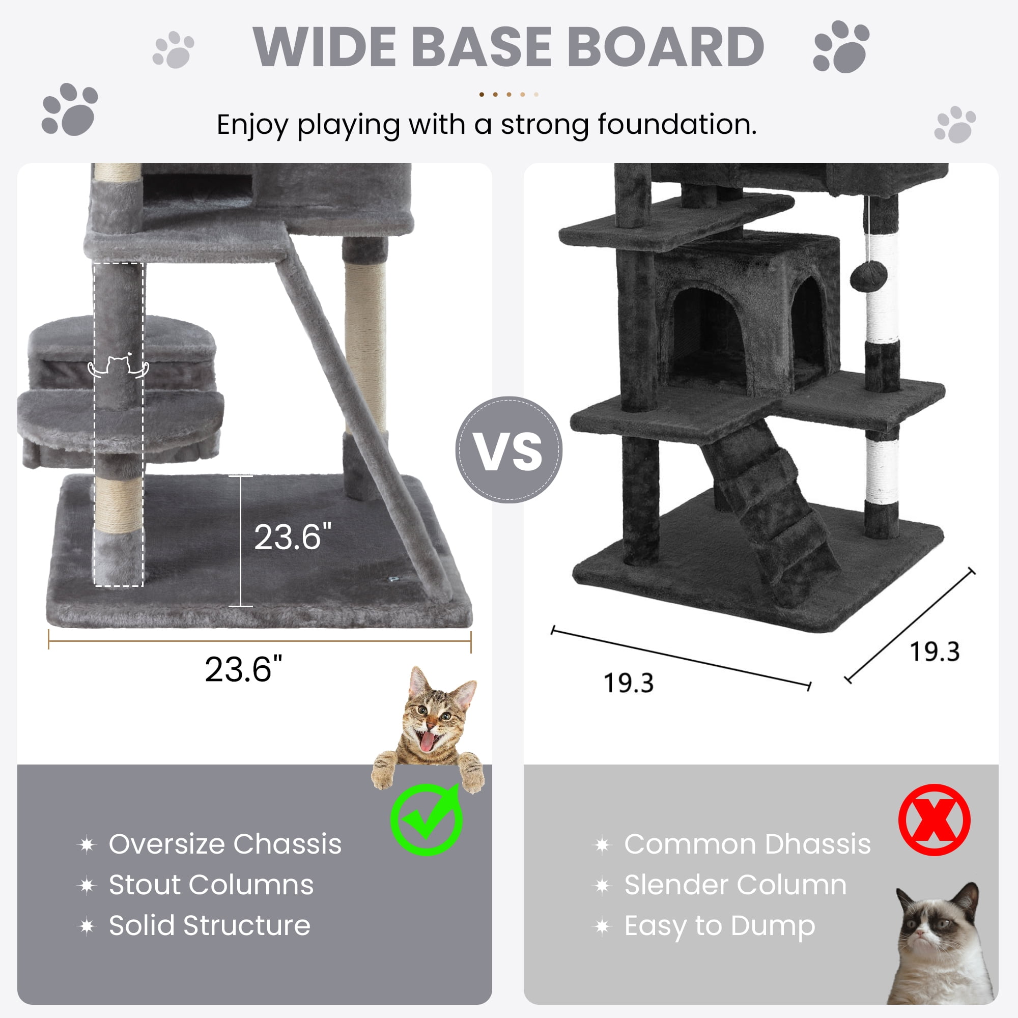 Merrland 65.7 " Large Cat Tree Tower and Condo for Cats with Hammock & Scratching Posts, Grey