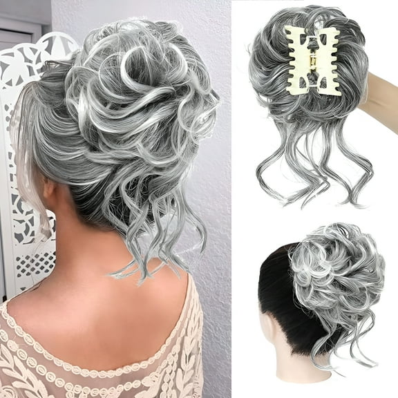 Messy Bun Hair Piece Claw Clip Curly Wavy Hair Buns Tousled Updo Hair Buns Extensions Scrunchie Long Beard Clip Claw in Bun Hair pieces for Women