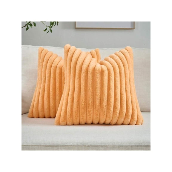 Orange Ribbed Faux Fur Throw Pillow Cover For Sofa Living Room Decor