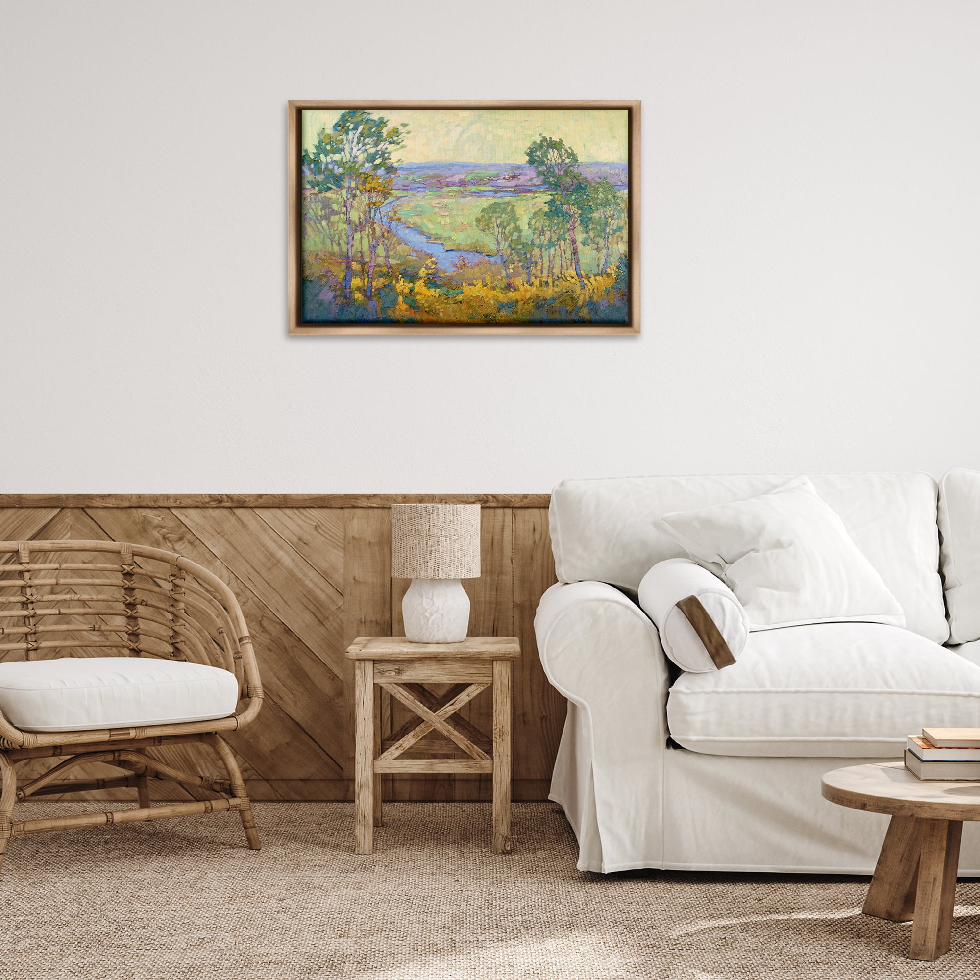 Stupell Industries Abstract Winding Stream Landscape & Nature Painting Brown Floater Framed Canvas Art Print Wall Art, 31 x 21