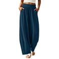 thumbnail image 2 of YABCSAZ Women's Barrel Pants Solid Color Wide Leg Pants Elastic Waist Pants Casual Pants with Pockets for Summer Travel Loose Baggy Trousers, Gifts for Women, 2 of 8