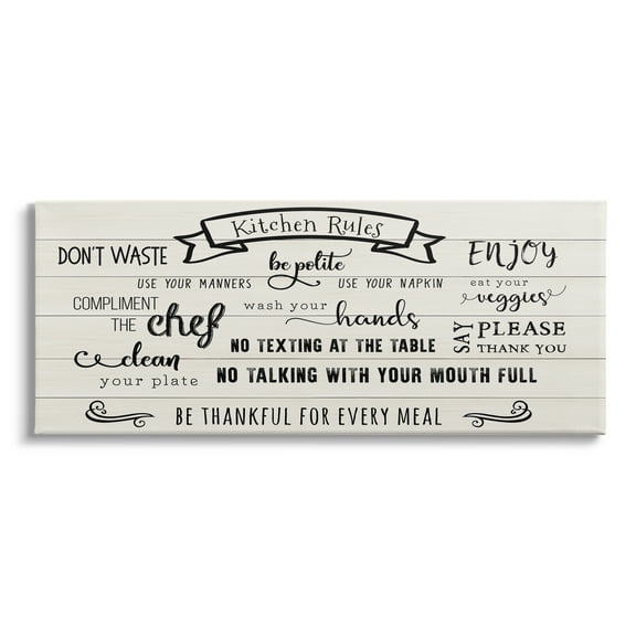 Stupell Indtries Kitchen Rules List Family Happiness Motivational Phrases,30 x 13,Design by CAD Designs