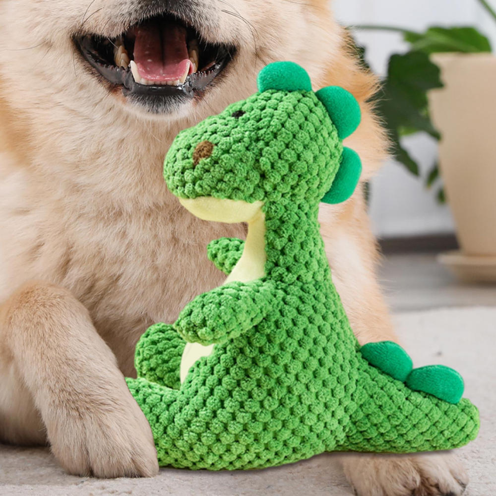 Ksruee Dog Toys Squeaky Anti-Stress Plush Dinosaur Dog Teething Toy for Aggressive Chewer Puppy Training Boredom Release Indoor Beach Park Yard Activities smart