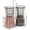 Short silver 2 pack with holder, variant on Manual Salt or Pepper Grinder for Professional Chef, Best Spice Mill with Stainless Steel Cap, Ceramic Blades and Adjustable Coarseness, Refillable Glass Body with 6OZ Capacity