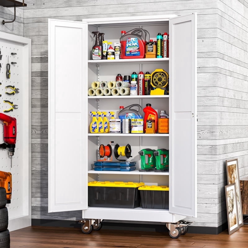 Erosoei 71"H Metal Garage Storage Cabinet with Wheels, Tool Storage Cabinet with 4 Adjustable Shelves