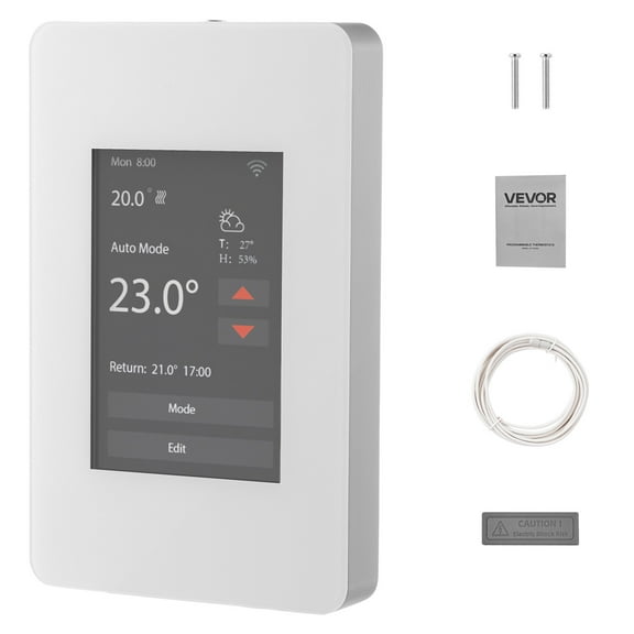 VEVOR 7-Day Programmable Thermostat, Home Thermostats for Radiant Underfloor Heating Cable,Heat Pump with GFCI & Sensitive Sensor,TFT Color Display Touchscreen,Efficient,Gray-White (Without Wifi)