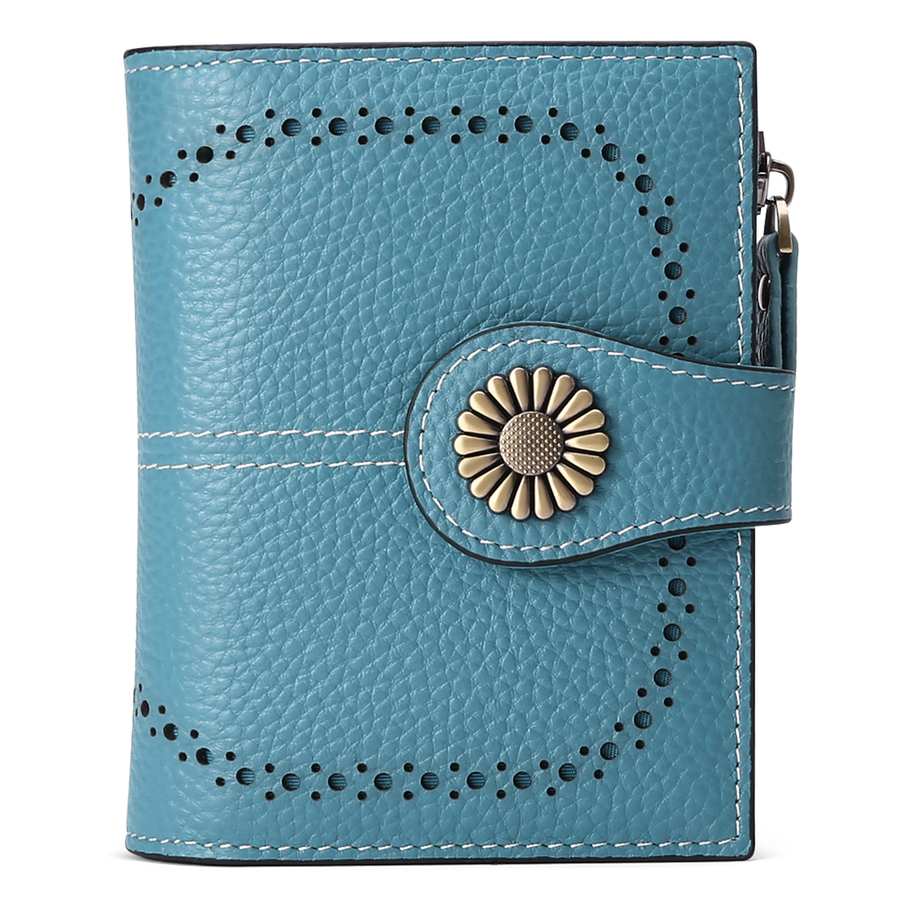 Women's Genuine Leather RFID Blocking Wallet – Bifold Clutch With Zipper & Snap (Brown)