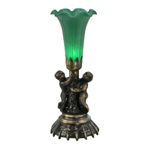 Meyda 12002 12 in. Green Cherub Pond Lily Mini Lamp