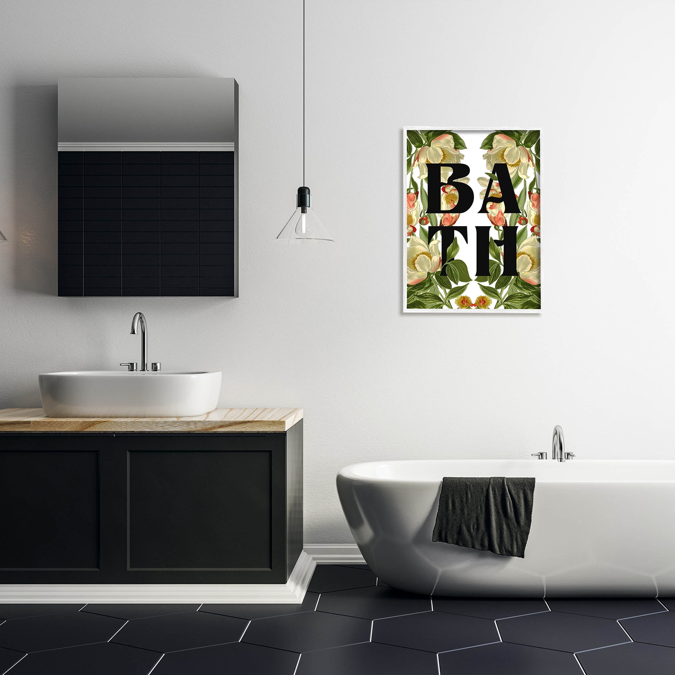 Vintage Bath Flower Blooms Botanical & Floral Graphic Art White Framed Art Print Wall Art