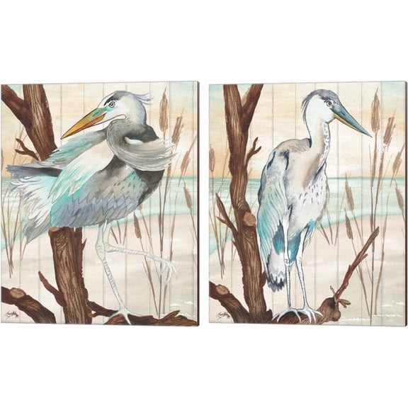 Great Art Now Heron On Branch by Elizabeth Medley 2 Piece Canvas Art Set Each 12"W x 15"H