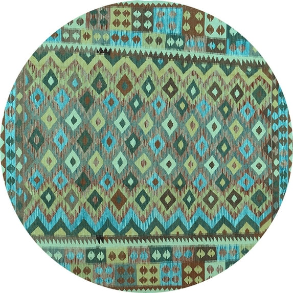 Ahgly Company Indoor Round Abstract Light Blue Contemporary Area Rugs, 4' Round