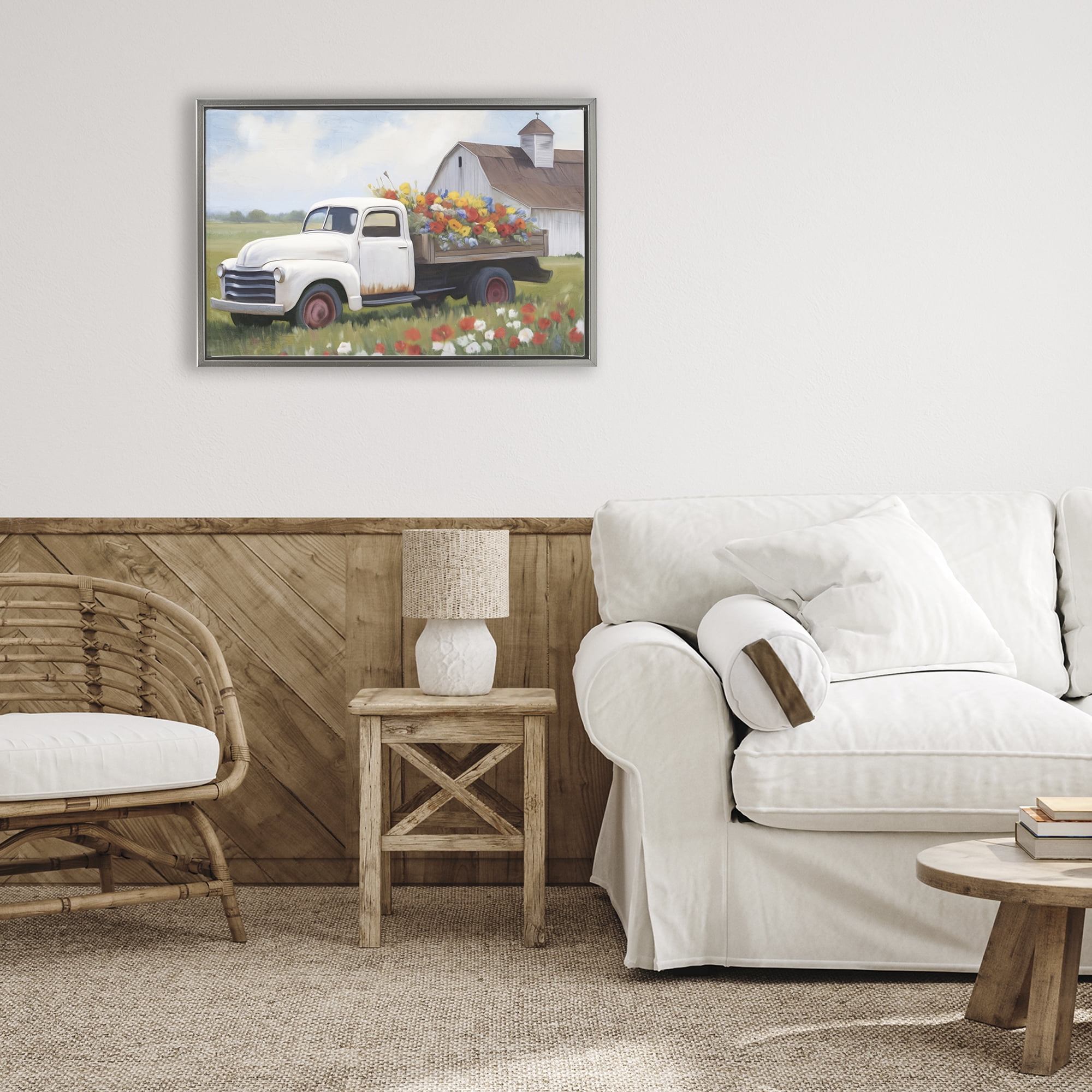 Stupell Industries White Delivery Floral Truck Gray Framed Floater Canvas Wall Art, design by Kim Allen