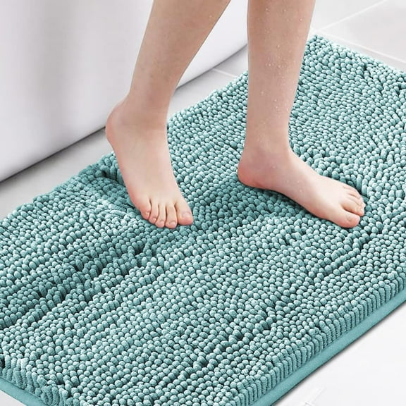 Microfiber Bath Rugs Chenille Floor Mat Ultra Soft Washable Bathroom Dry Fast Water Absorbent Bedroom Area Rugs, 24 x 42 - Inch, Aqua Haze