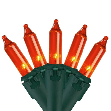 Set of 100 Orange Mini Christmas Lights 2.5" Spacing - Green Wire