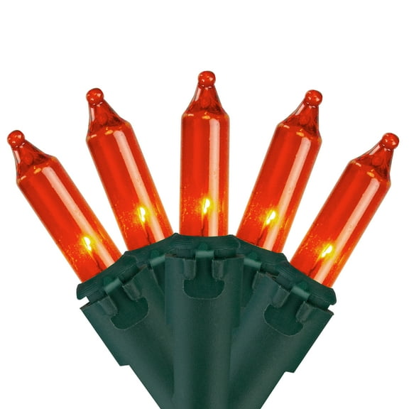 Set of 100 Orange Mini Christmas Lights 2.5" Spacing - Green Wire
