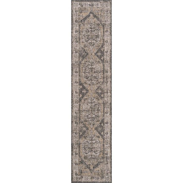 Unique Loom Outdoor Traditional Flatweave Rug 2' 7 x 12' Runner Charcoal/Beige