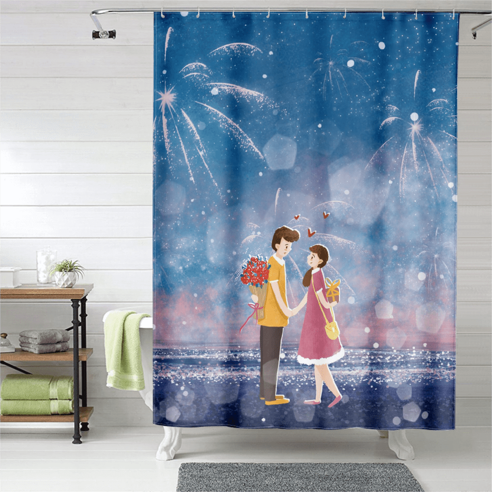 Bextsrack Valentine's Day Shower Curtain Love Print Decoration Curtain