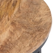 Simpli Home Jenna 18 inch Wide Solid Mango Wood and Metal Round Side Table in Natural