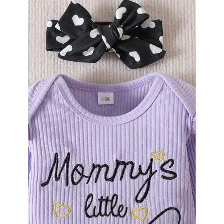 

GEDER-F Baby Toddler Girls Cotton Long-Sleeve Bodysuits Romper + Heart Pattern Pants + Headband Outfit Sets Baby Clothes