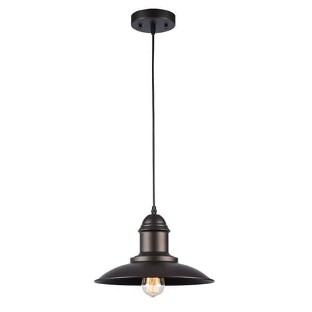 Round Molded Steel Shade Pendant Light with Edison Bulb, Bronze