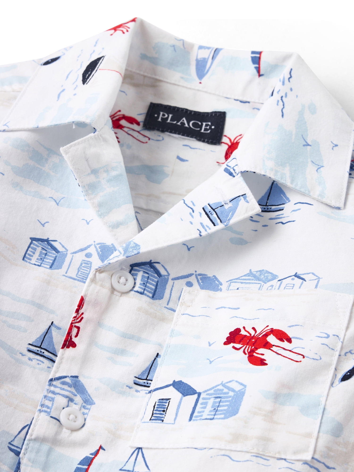 The Children's Place Boys Short Sleeve Printed Poplin Button Up Shirt, Sizes S-XXL