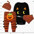 thumbnail image 2 of CPNG Baby Halloween Outfit Boy Girl My First Halloween Clothes 4 Pcs Monster Outfit Set with Long Sleeve Romper Pumpkin Striped Pants and Hats Cute Jumpsuit, 2 of 7