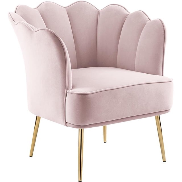 Meridian Furniture Jester Pink Velvet Accent Chair with Gold Iron Legs