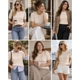 thumbnail image 6 of QUALFORT Women’s Short Sleeve Cable Knit Sweater, Crew Neck Lightweight Pullover, Apricot, Size M, 6 of 7