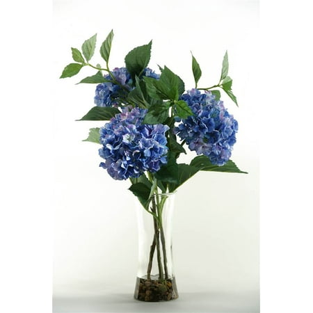 Blue Hydrangeas in Tall Glass Vase - Walmart.com